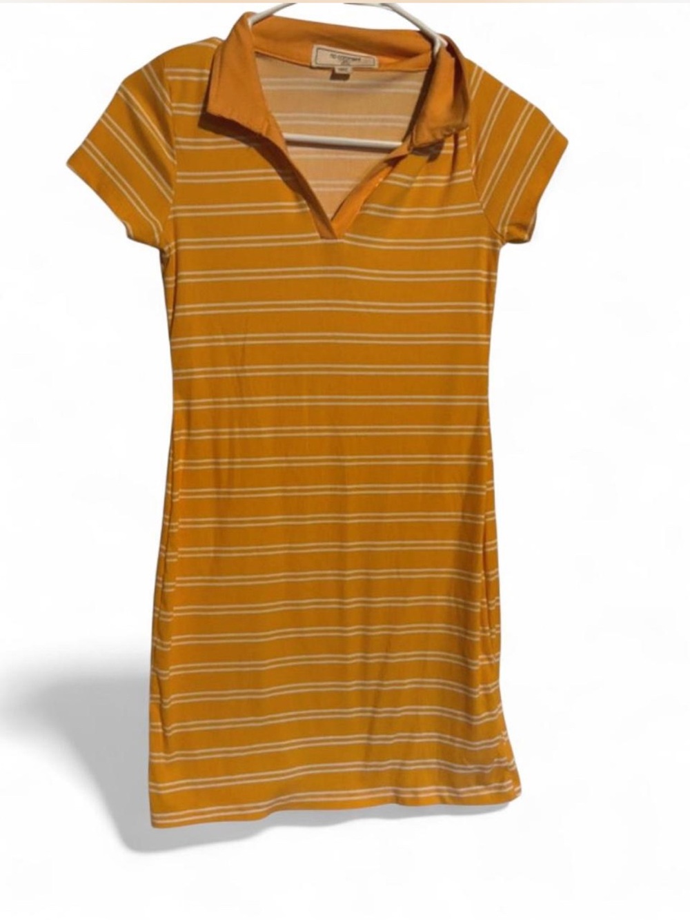 No Comment NY.LA Striped Collared Polo Bodycon Dress Mustard Yellow L